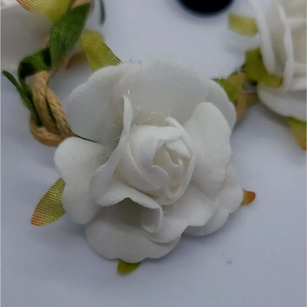 White Rose Halo Boho Fairy Rustic Wedding Flower Girl Bride Flower Headband